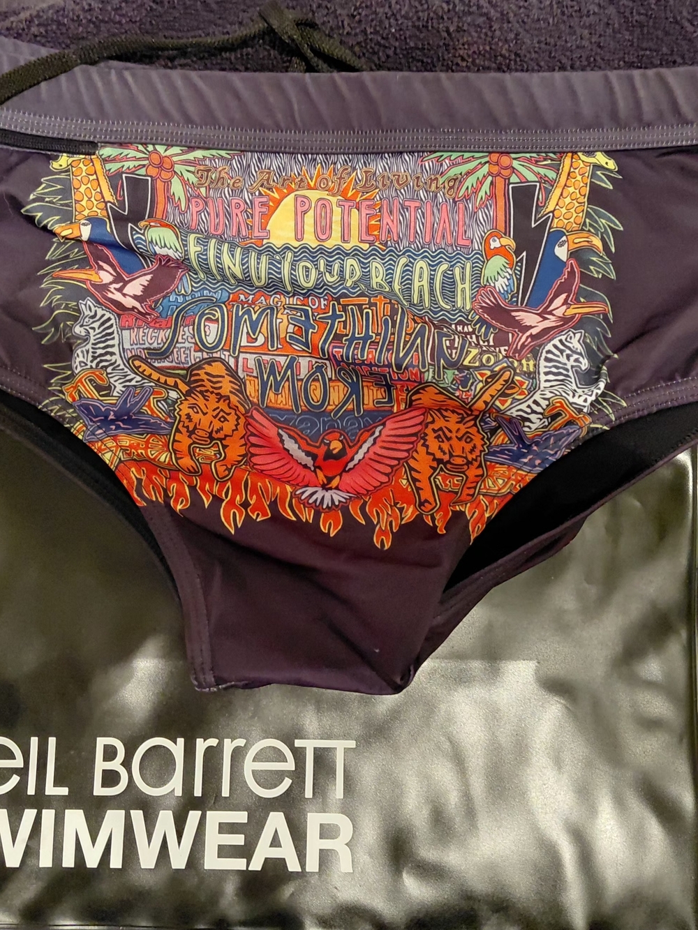 Neil Barrett Purple Graphic Low-Rise Swim Brief with Multicolor Print